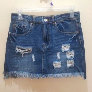 Midi distressed Jean skirt